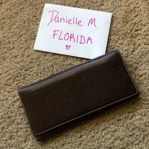 Authentic leather coach long wallet brown